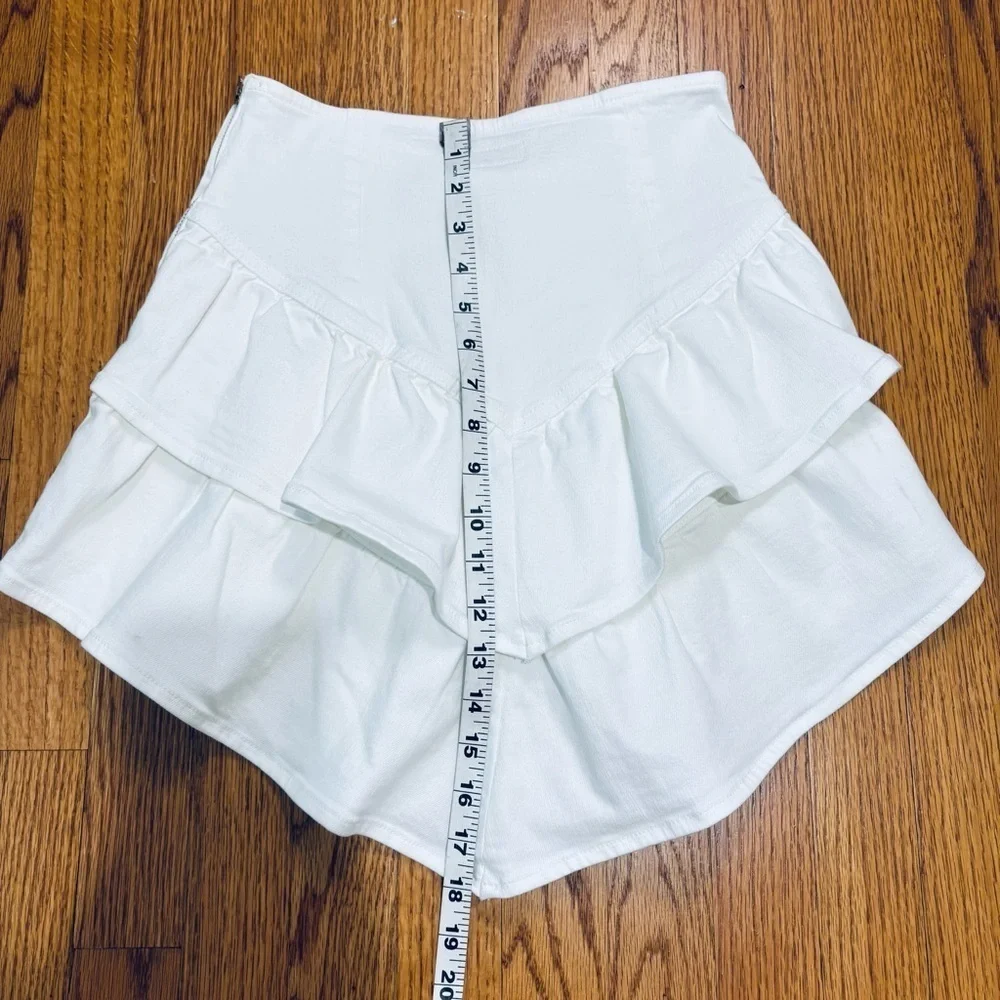 MOTHER Bright White The Ruffle Denim Mini Cowboy Preppy Skirt size 25